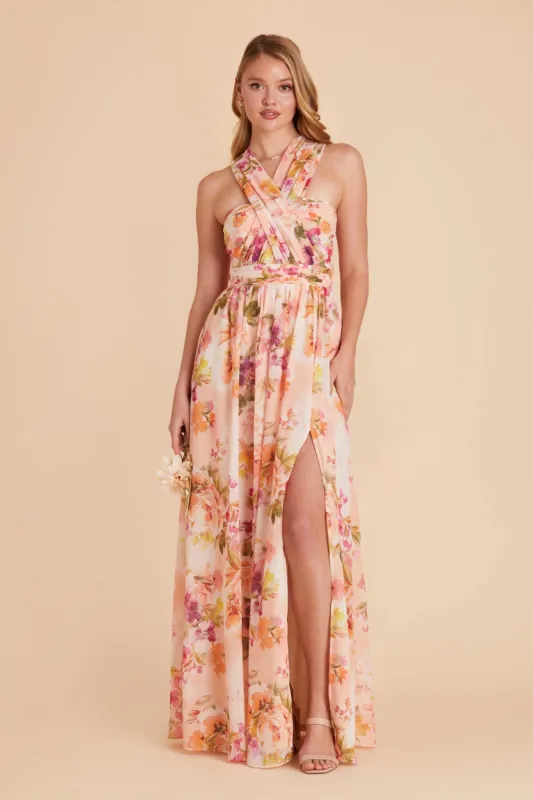 Grace Convertible Dress With Slit - Coral Sunset Peonies sold by Birdy Grey
