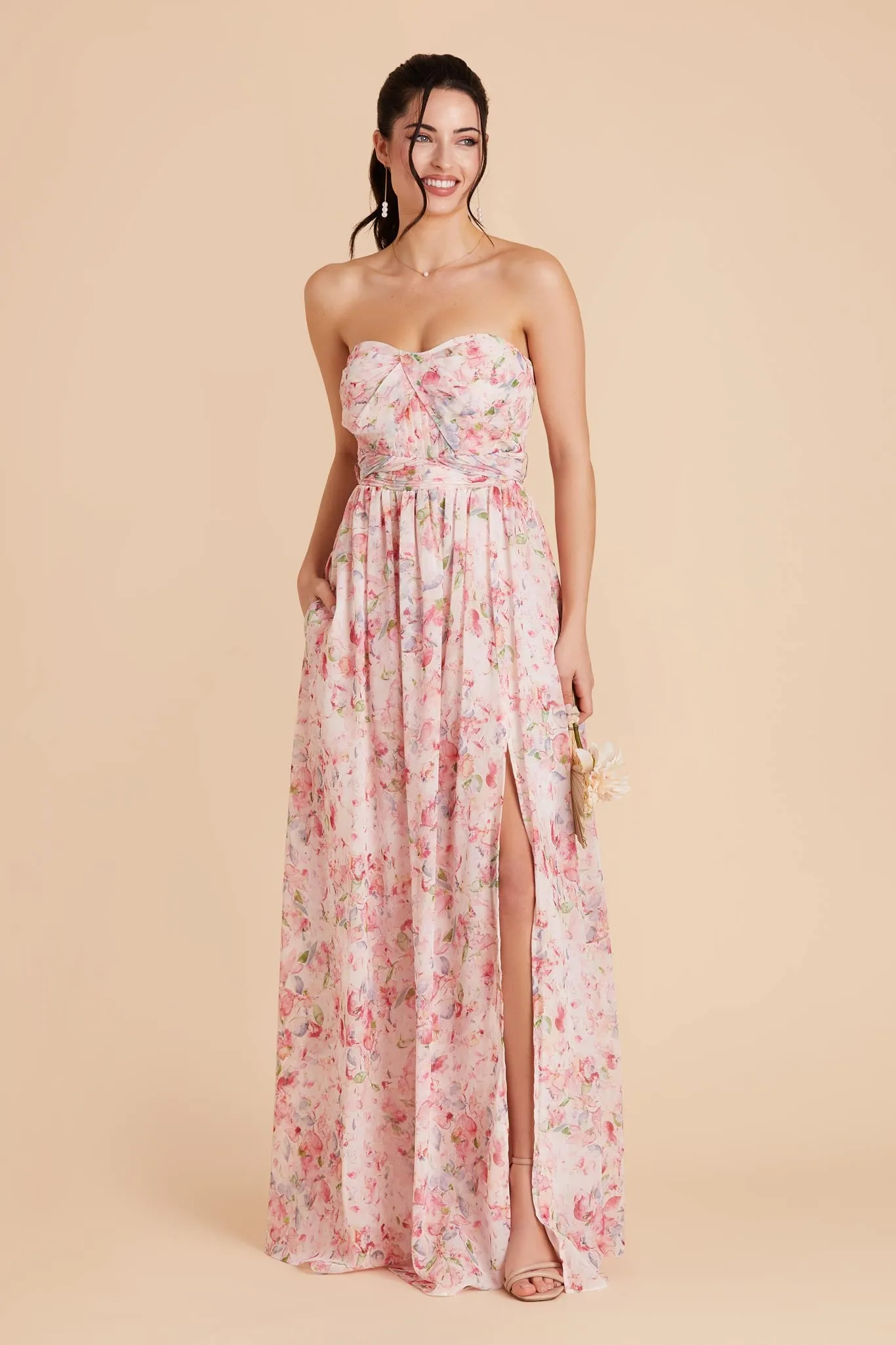 Grace Convertible Dress With Slit - Pink Falling Petals sold by Birdy Grey product image thumbnail 2