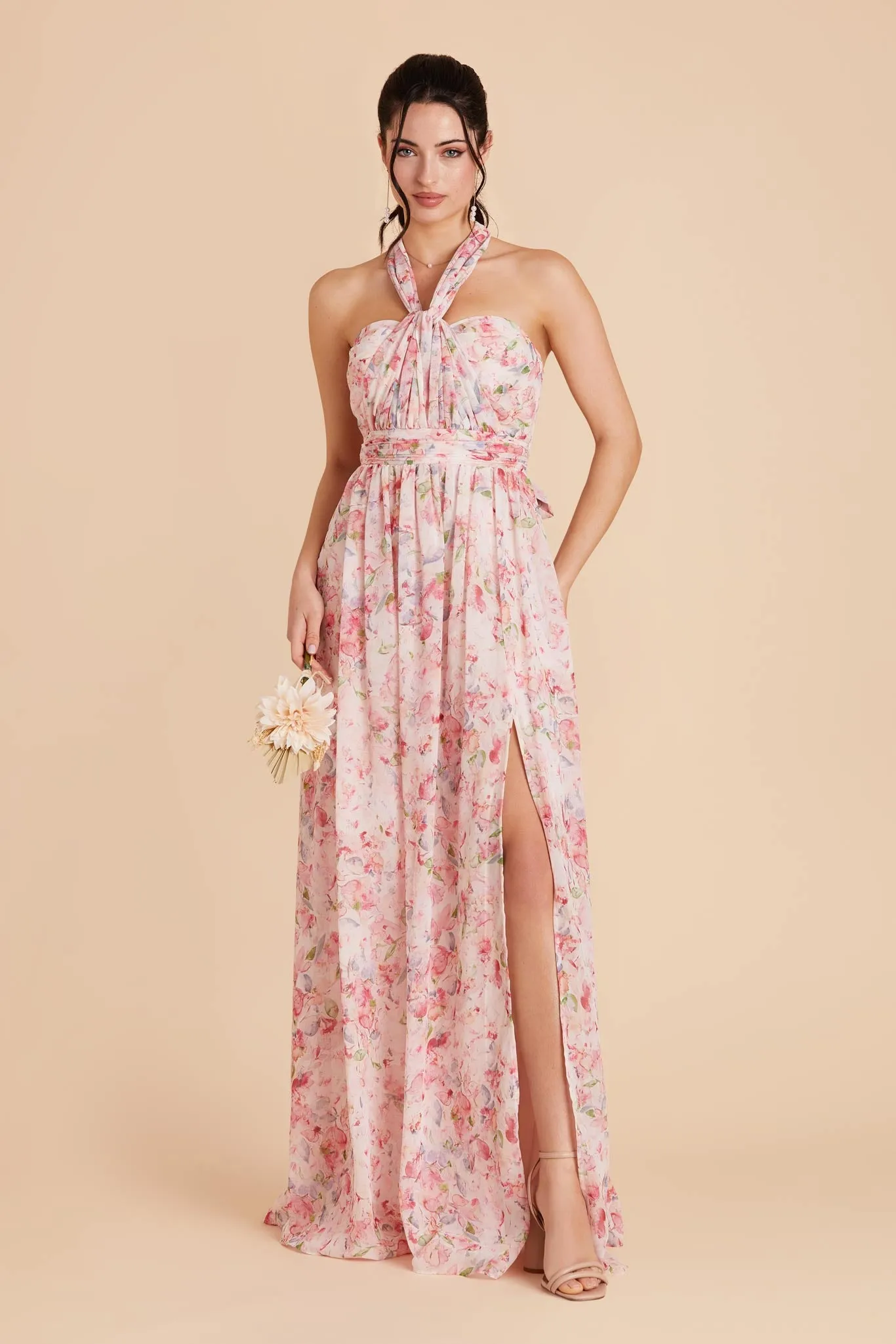 Grace Convertible Dress With Slit - Pink Falling Petals sold by Birdy Grey product image thumbnail 3