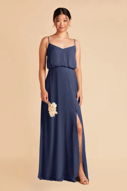 Gwennie Dress With Slit - Slate Blue sold by Birdy Grey