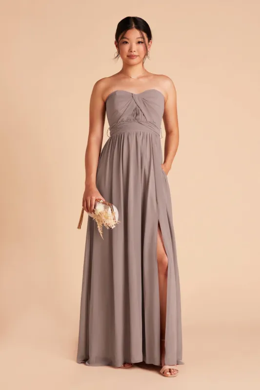 slim fit dress slacks Duntery Bridesmaid Dress Sleeveless Chiffon Long Dress with Bowknot, Chocolate main image 0