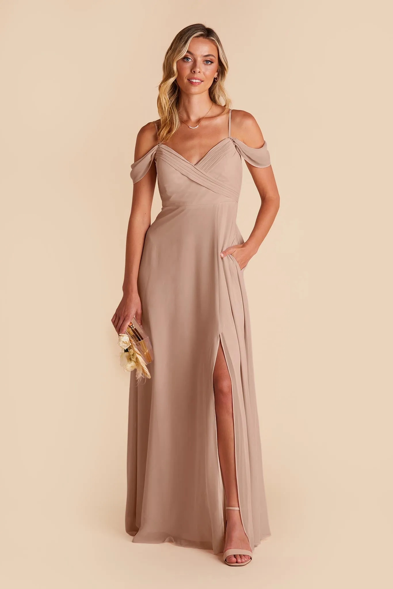 Spence Convertible Dress With Slit - Taupe sold by Birdy Grey product image thumbnail 3