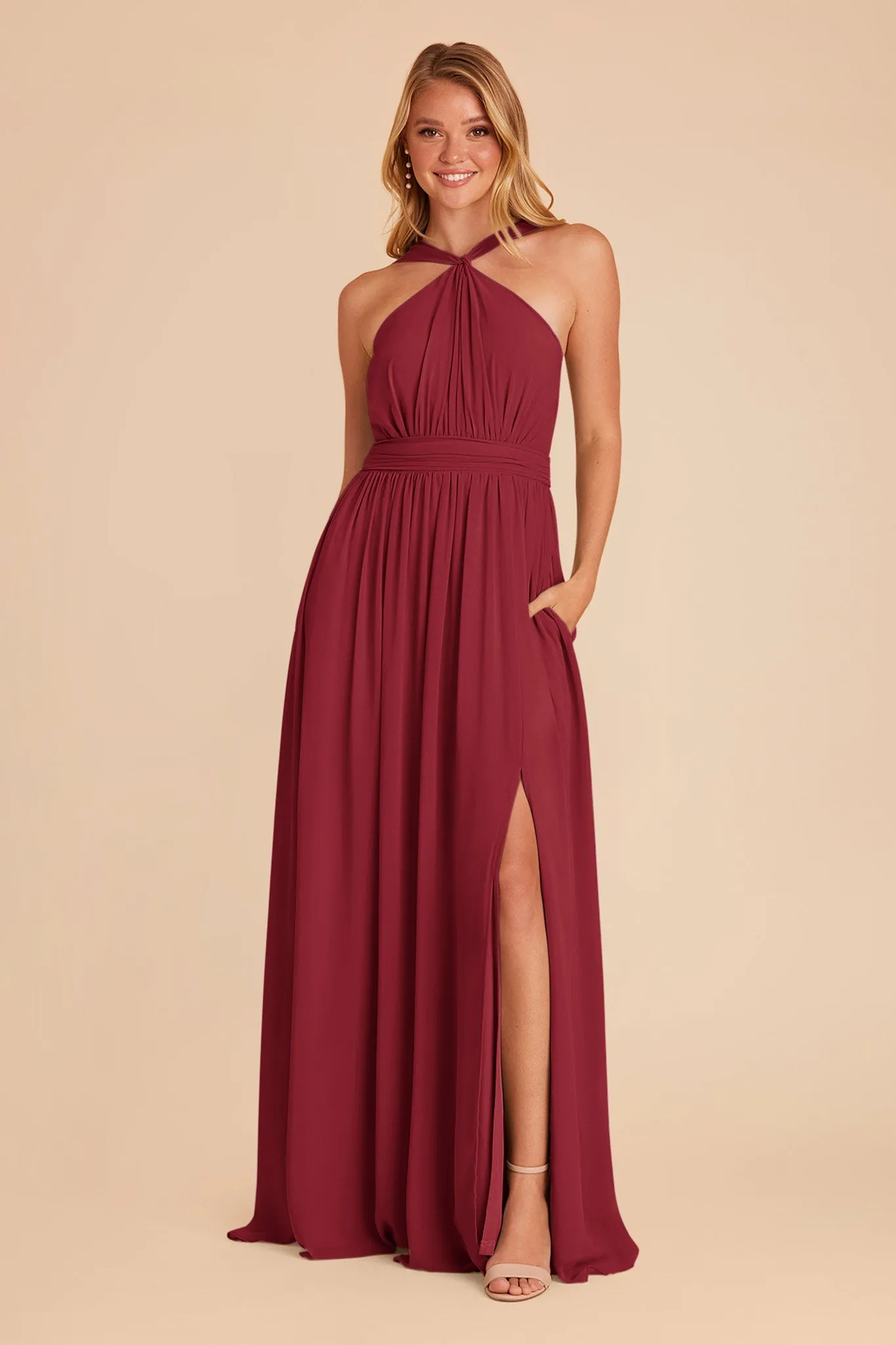 Kiko Chiffon Dress - Burgundy sold by Birdy Grey