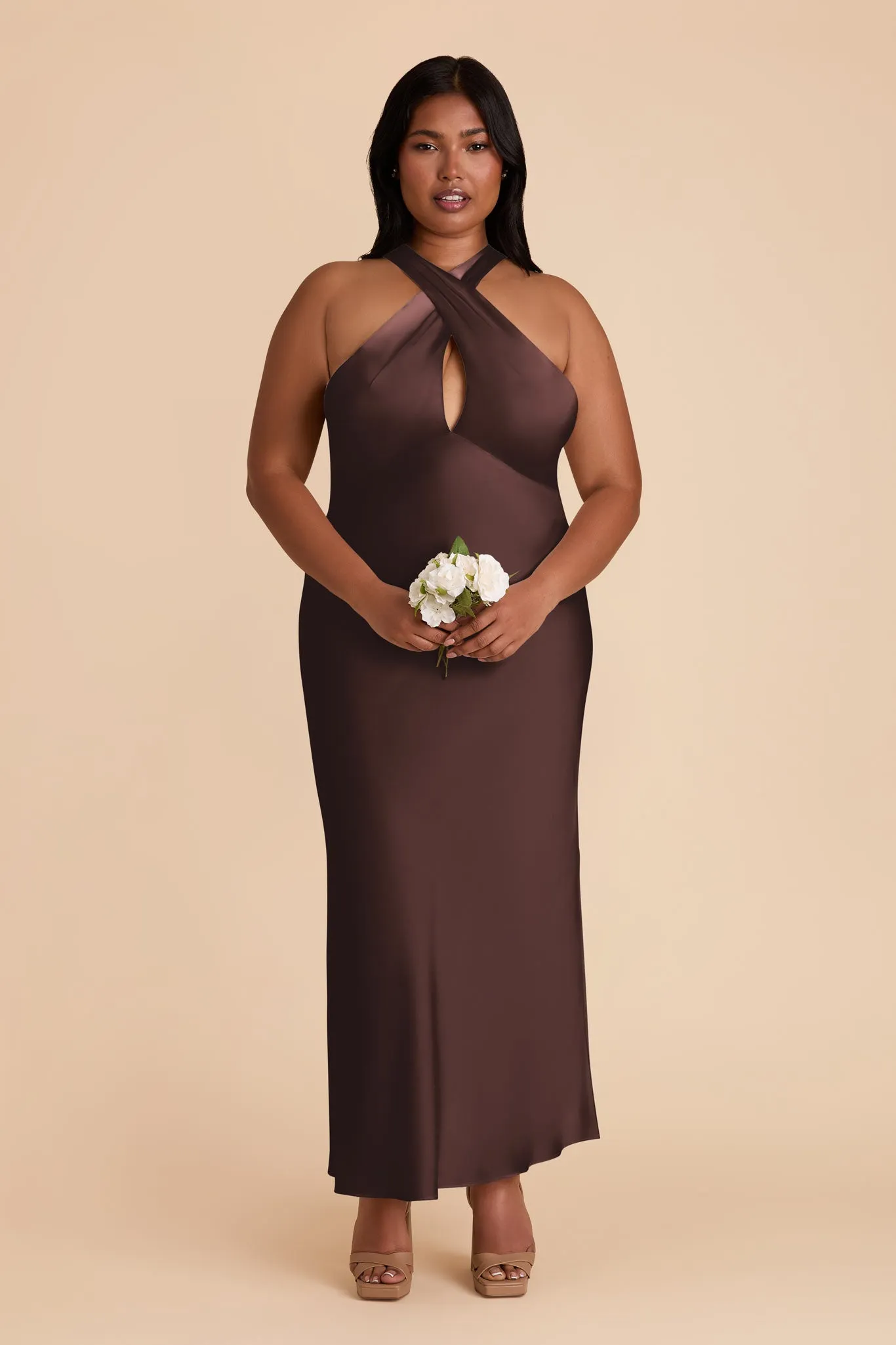 Monique Matte Satin Dress - Espresso sold by Birdy Grey product image thumbnail 2