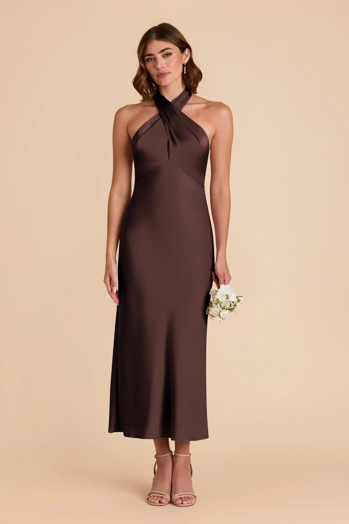 Monique Matte Satin Dress - Espresso sold by Birdy Grey product image thumbnail 3