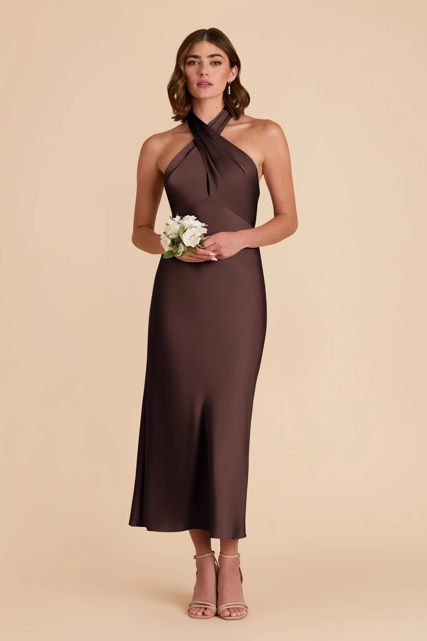 Monique Matte Satin Dress - Espresso sold by Birdy Grey