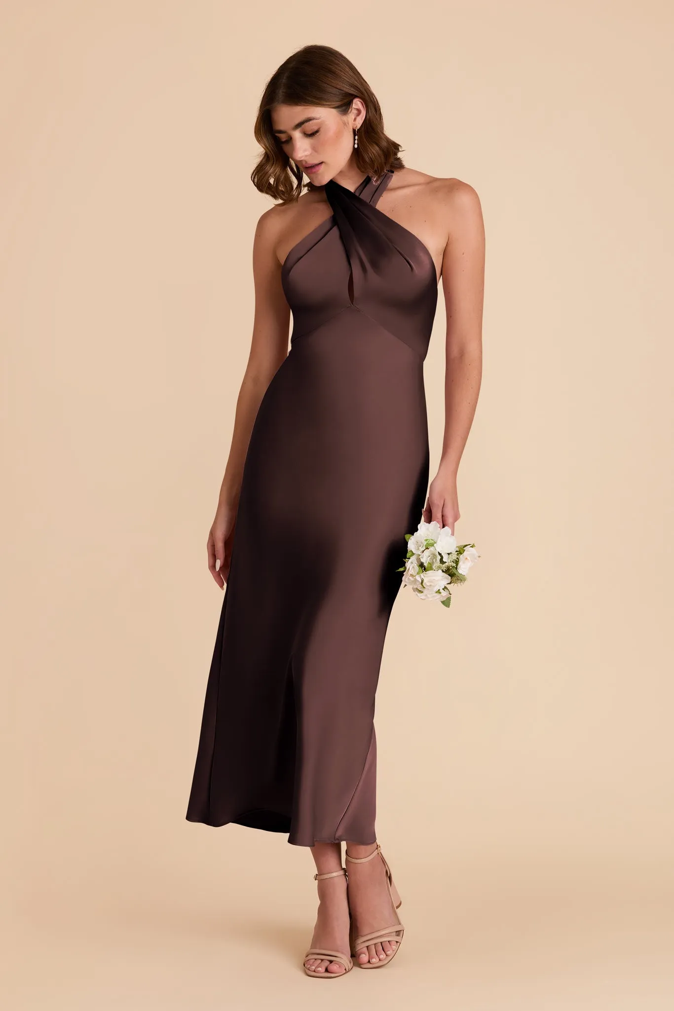 Monique Matte Satin Dress - Espresso sold by Birdy Grey product image thumbnail 4