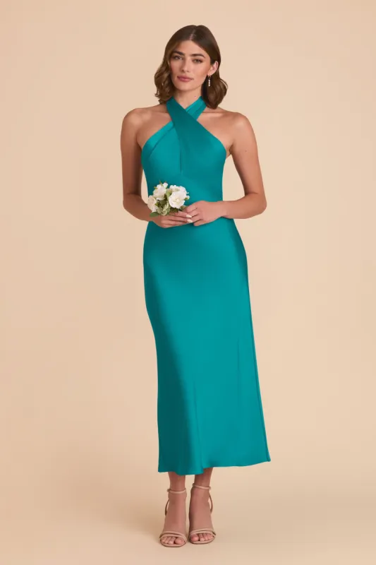 Monique Matte Satin Dress - Teal sold by Birdy Grey