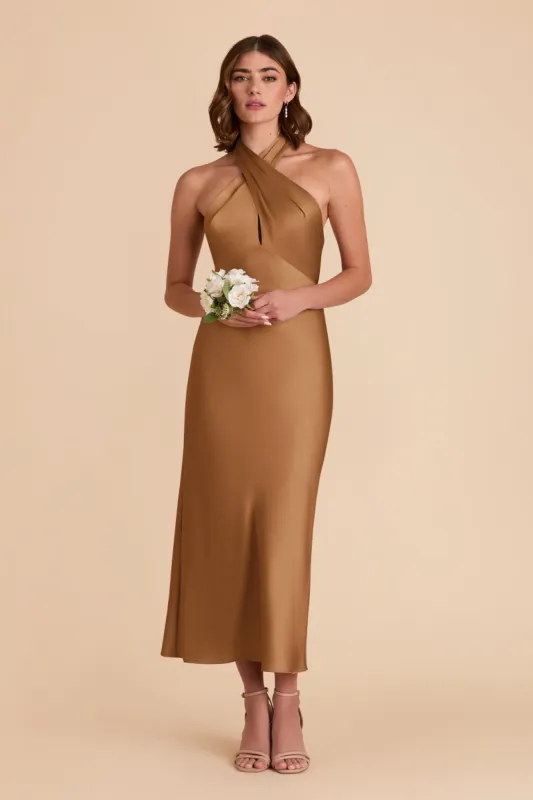 Monique Matte Satin Dress - Copper sold by Birdy Grey