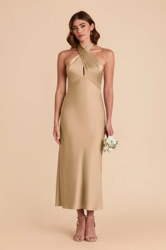 Monique Matte Satin Dress - Yellow Gold sold by Birdy Grey