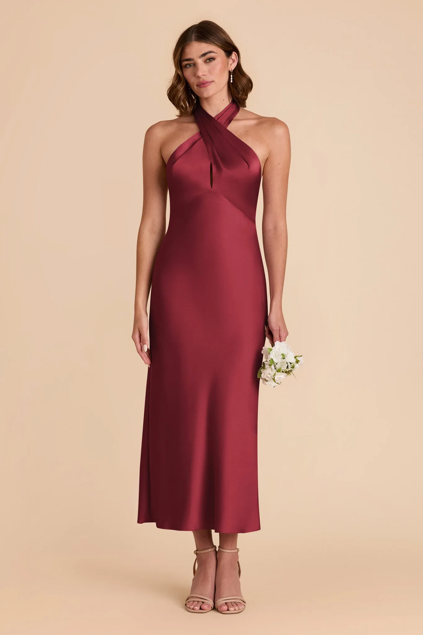 Monique Matte Satin Dress - Burgundy sold by Birdy Grey