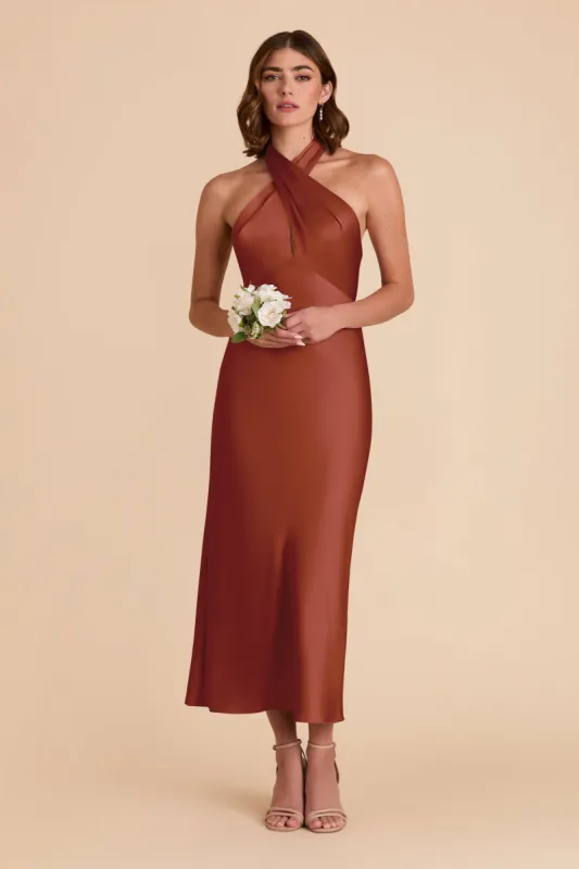 Monique Matte Satin Dress - Auburn sold by Birdy Grey