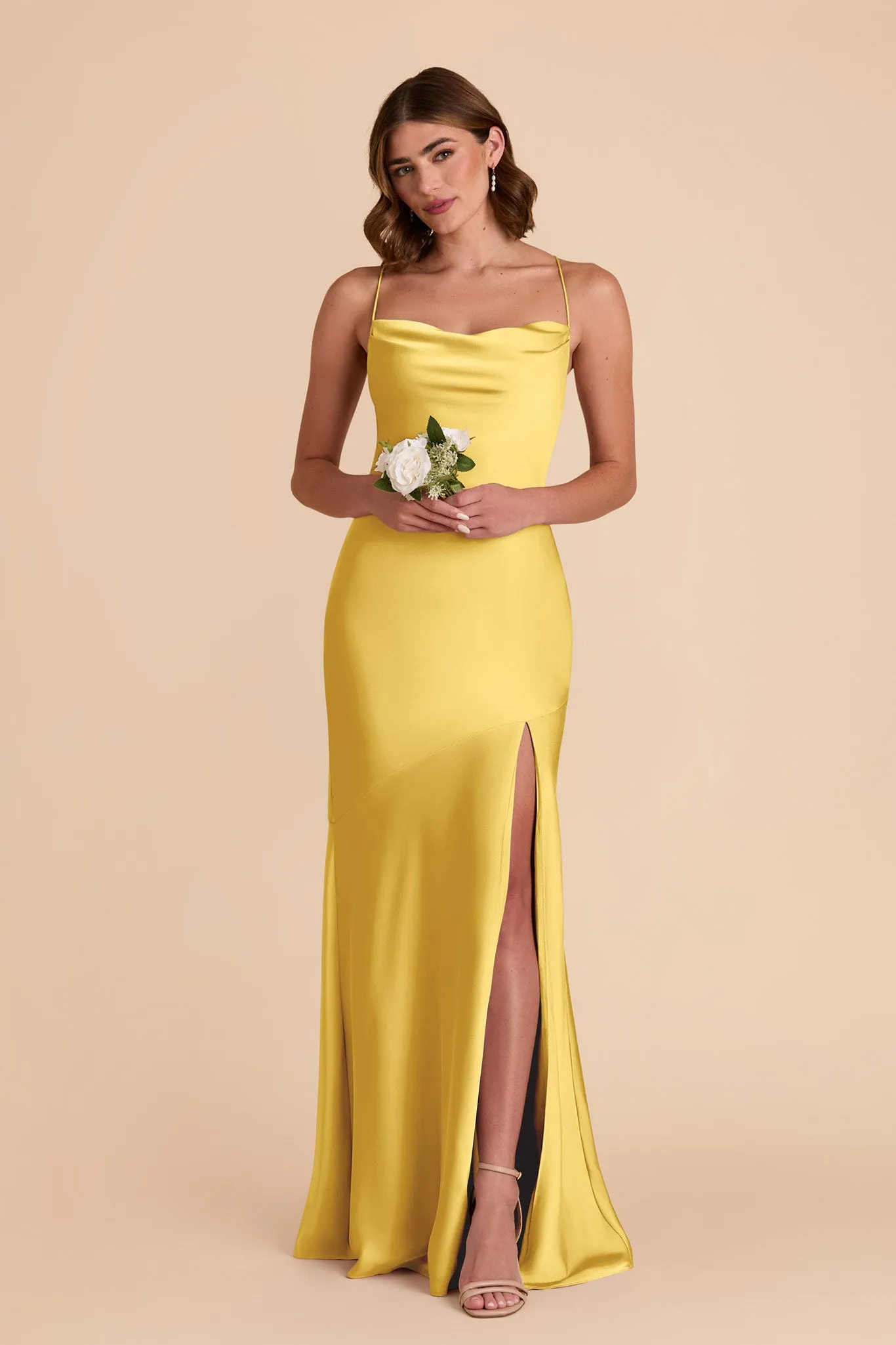 Olivia Matte Satin Dress - Sunflower Yellow sold by Birdy Grey