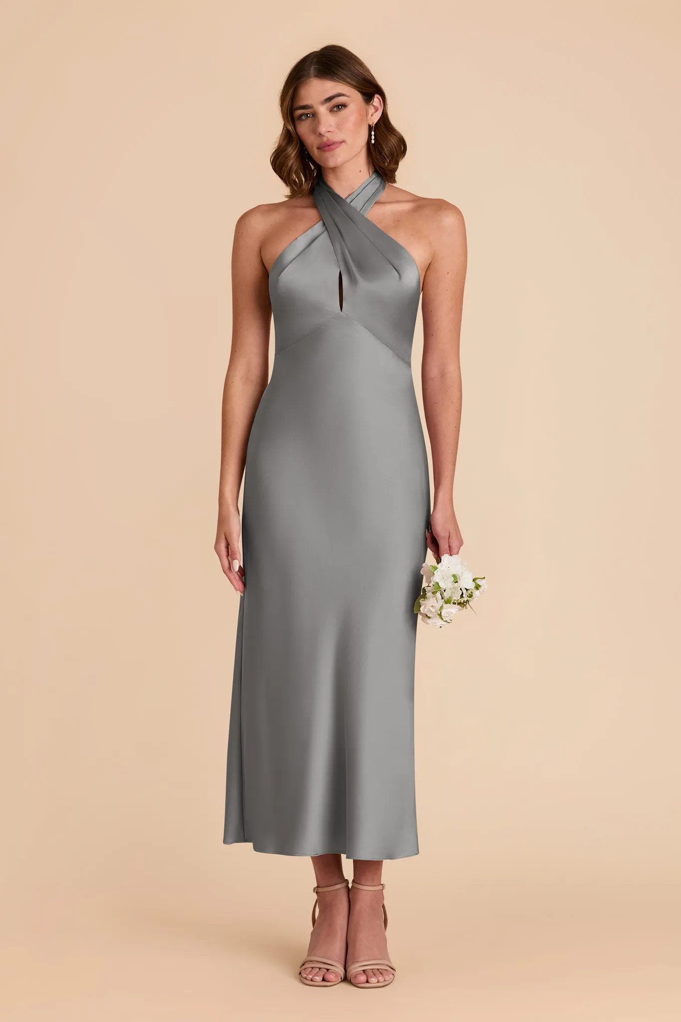 Monique Matte Satin Dress - Silver sold by Birdy Grey