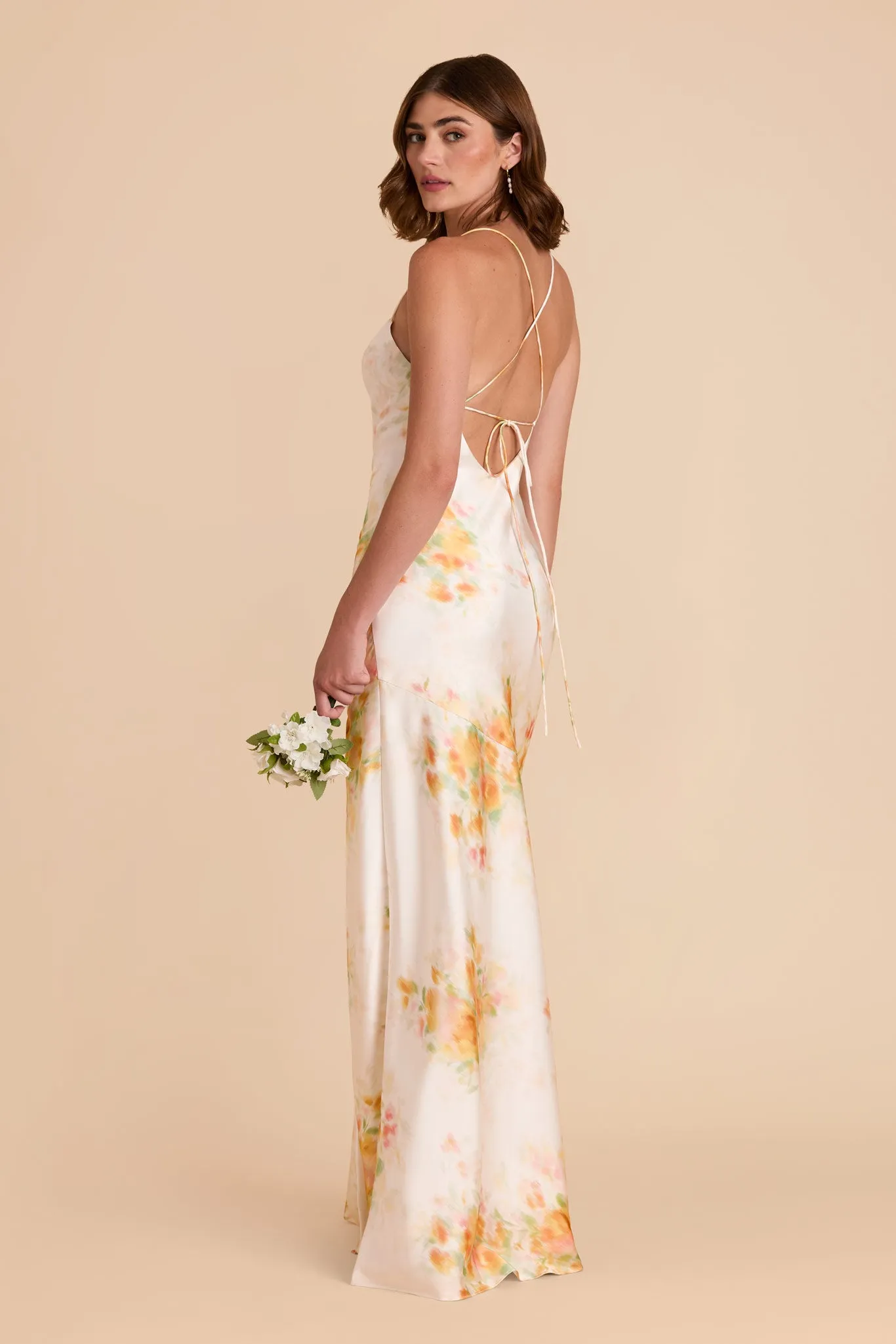 Olivia Matte Satin Dress - White Blurred Floral sold by Birdy Grey product image thumbnail 3