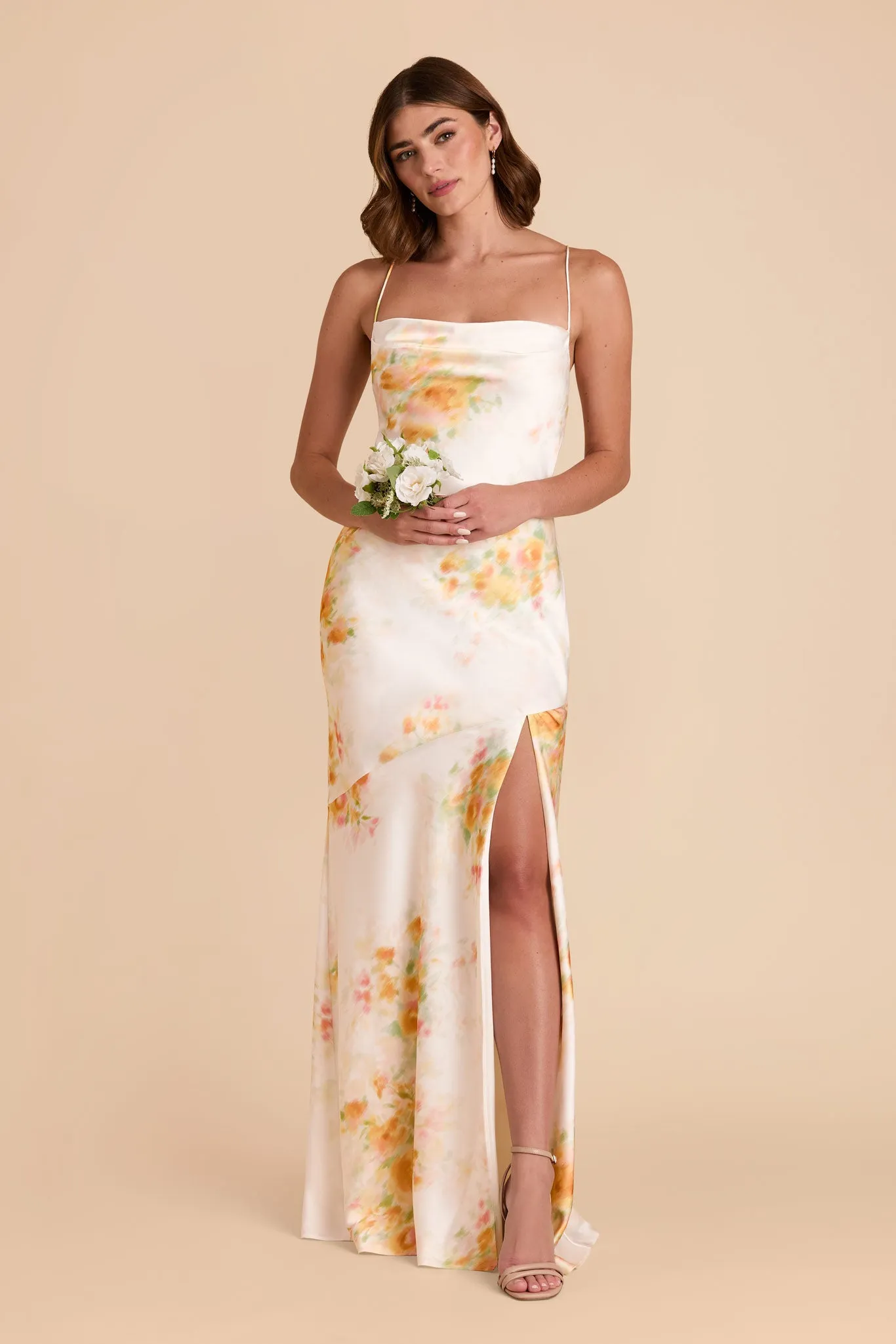 Olivia Matte Satin Dress - White Blurred Floral sold by Birdy Grey product image thumbnail 2