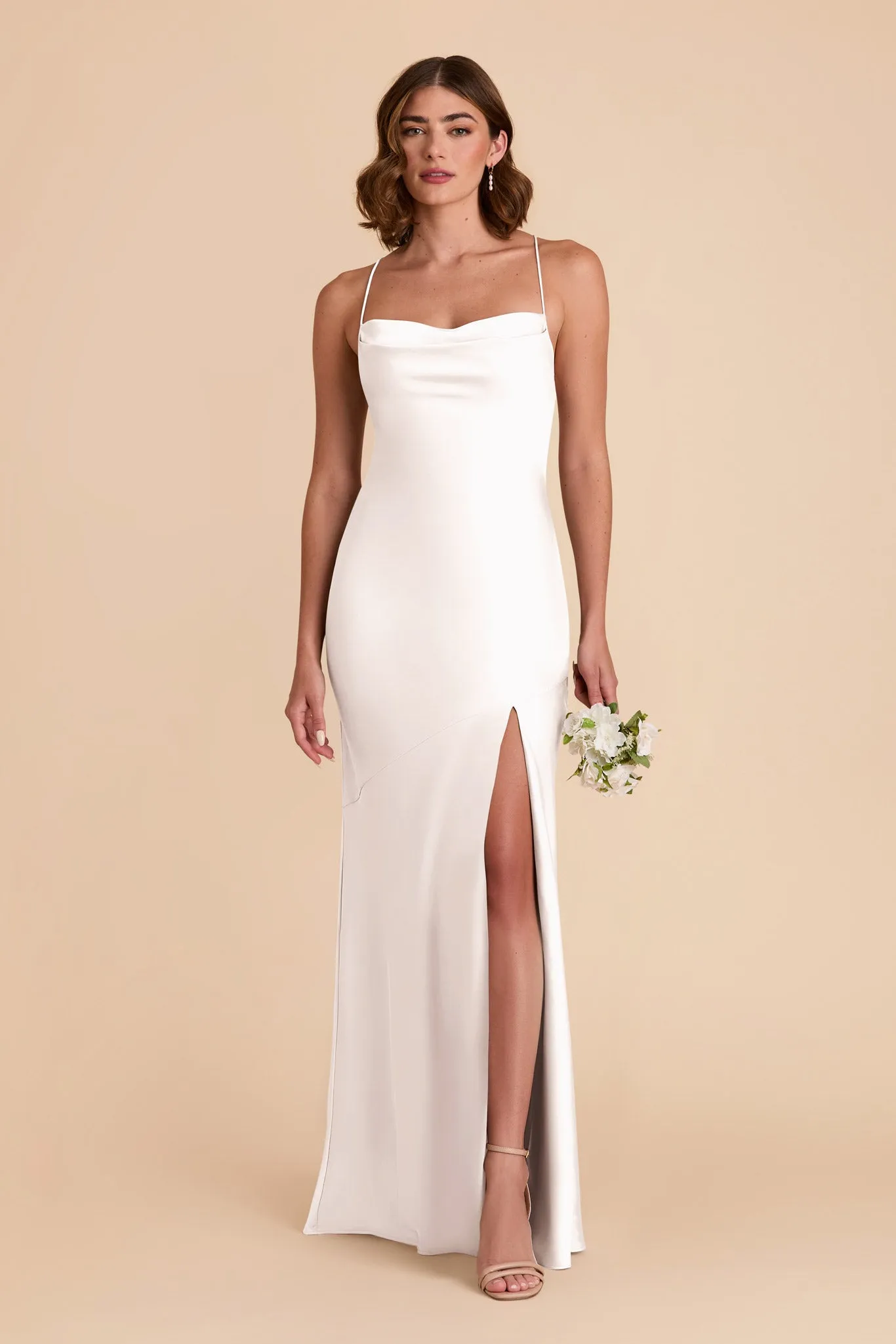 Olivia Matte Satin Dress - White sold by Birdy Grey