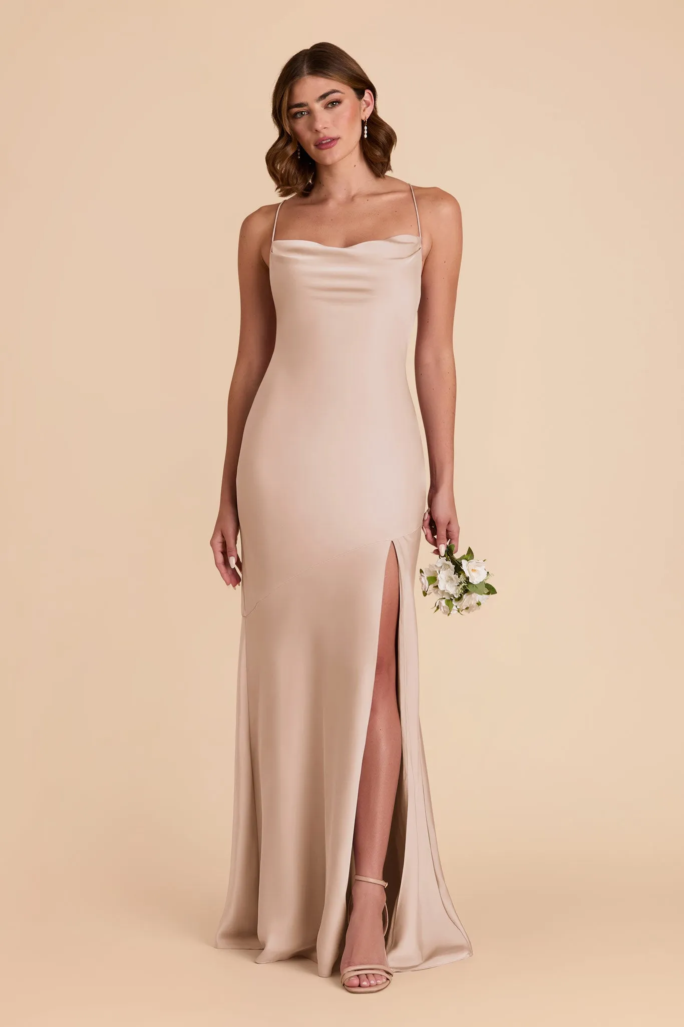 Olivia Matte Satin Dress - Taupe sold by Birdy Grey