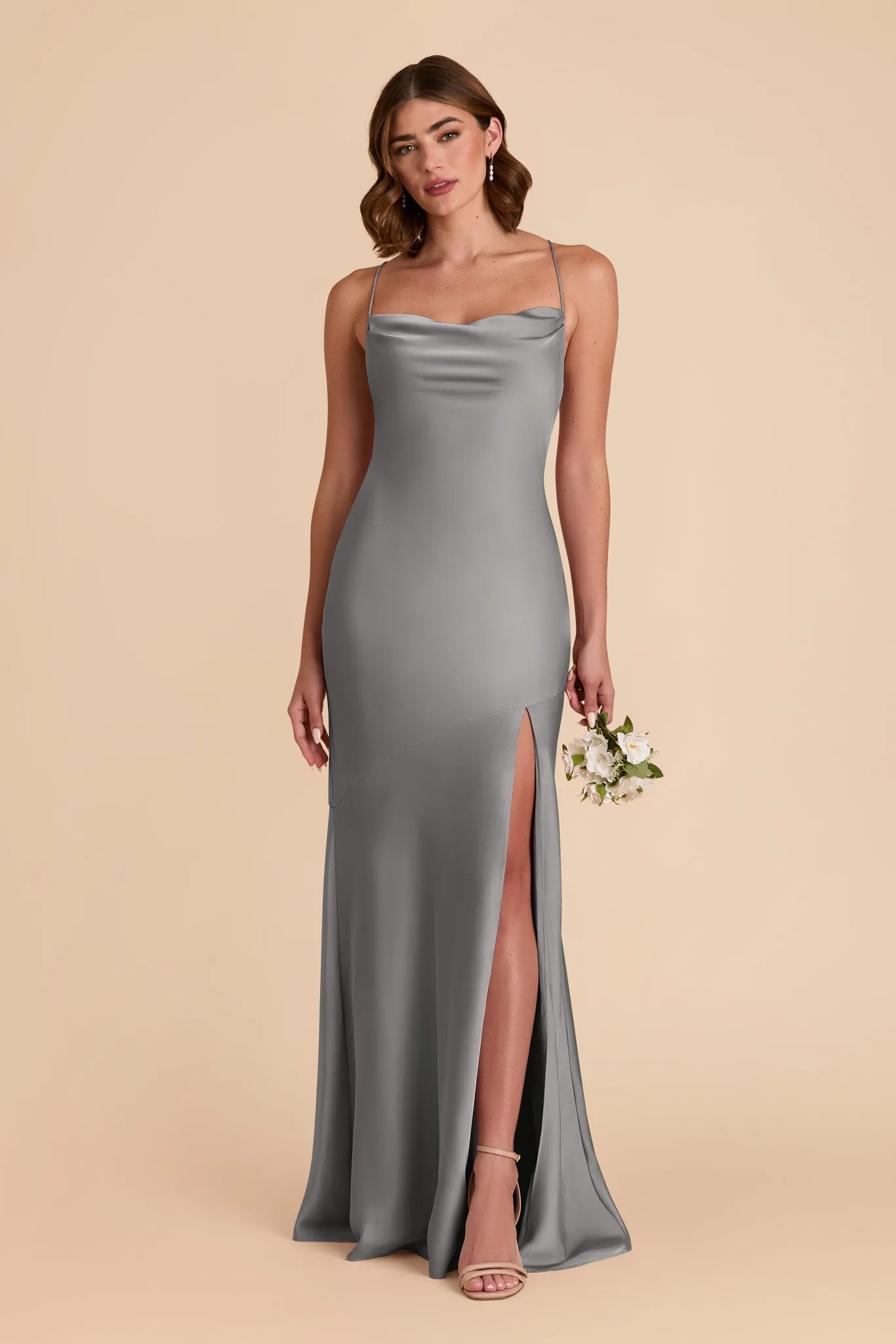 Olivia Matte Satin Dress - Silver sold by Birdy Grey