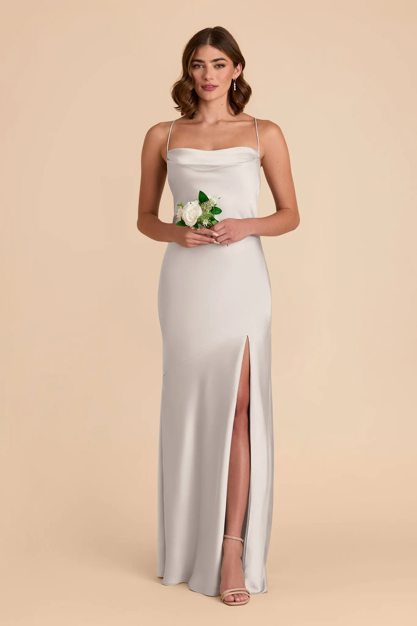 Olivia Matte Satin Dress - Platinum sold by Birdy Grey