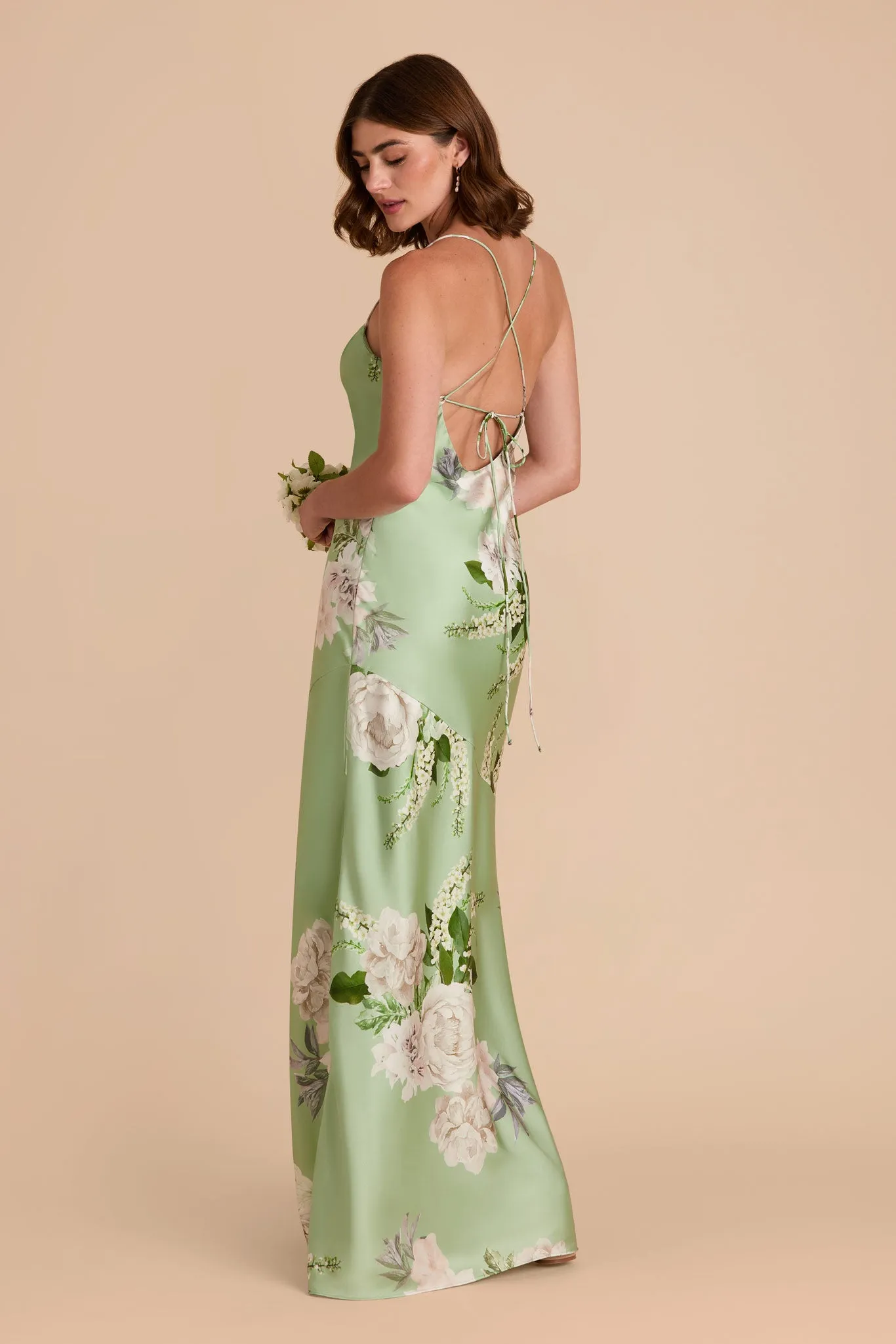 Olivia Matte Satin Dress - Pistachio Garden Bloom sold by Birdy Grey product image thumbnail 2
