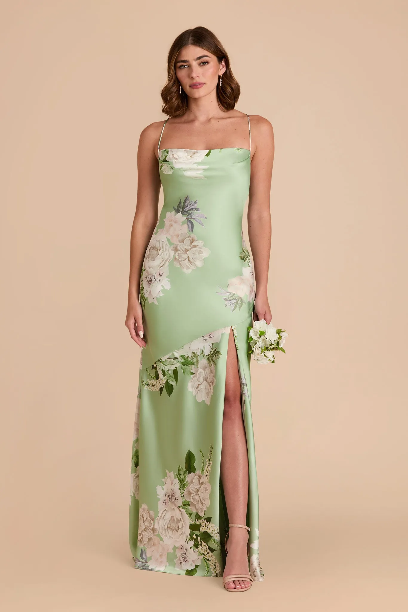 Olivia Matte Satin Dress - Pistachio Garden Bloom sold by Birdy Grey