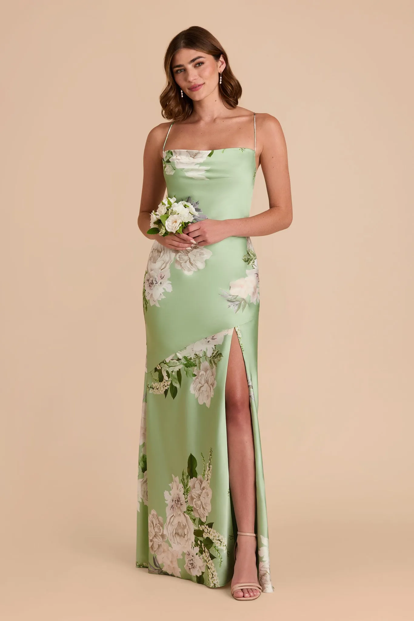 Olivia Matte Satin Dress - Pistachio Garden Bloom sold by Birdy Grey product image thumbnail 3