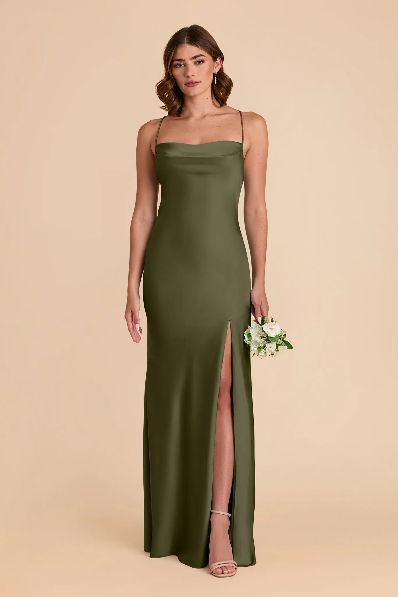 Olivia Matte Satin Dress - Olive sold by Birdy Grey