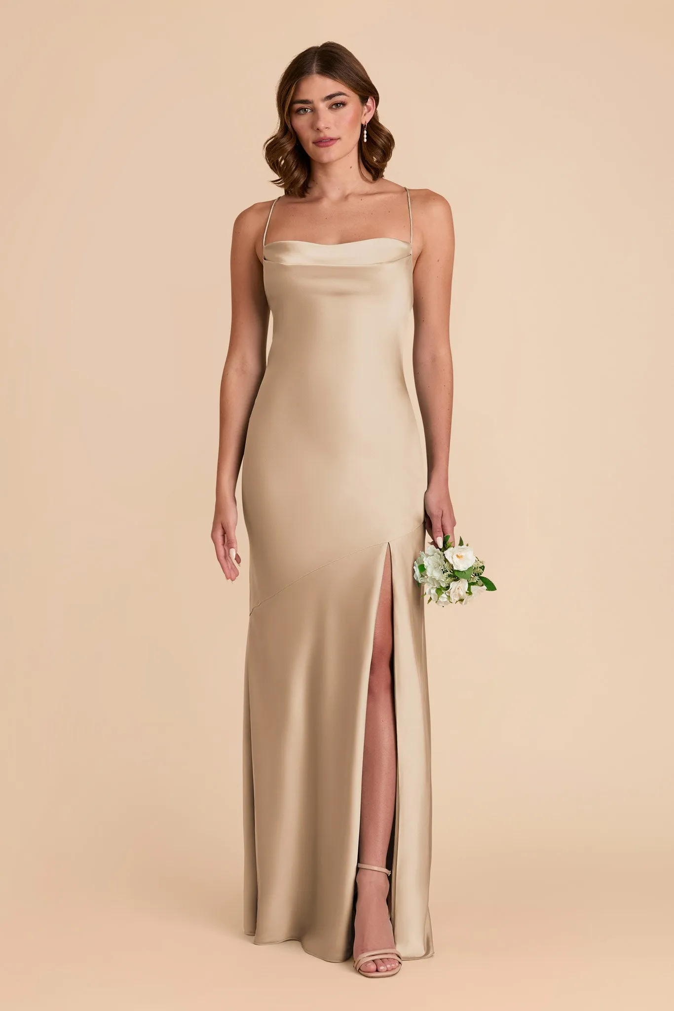 Olivia Matte Satin Dress - Neutral Champagne sold by Birdy Grey