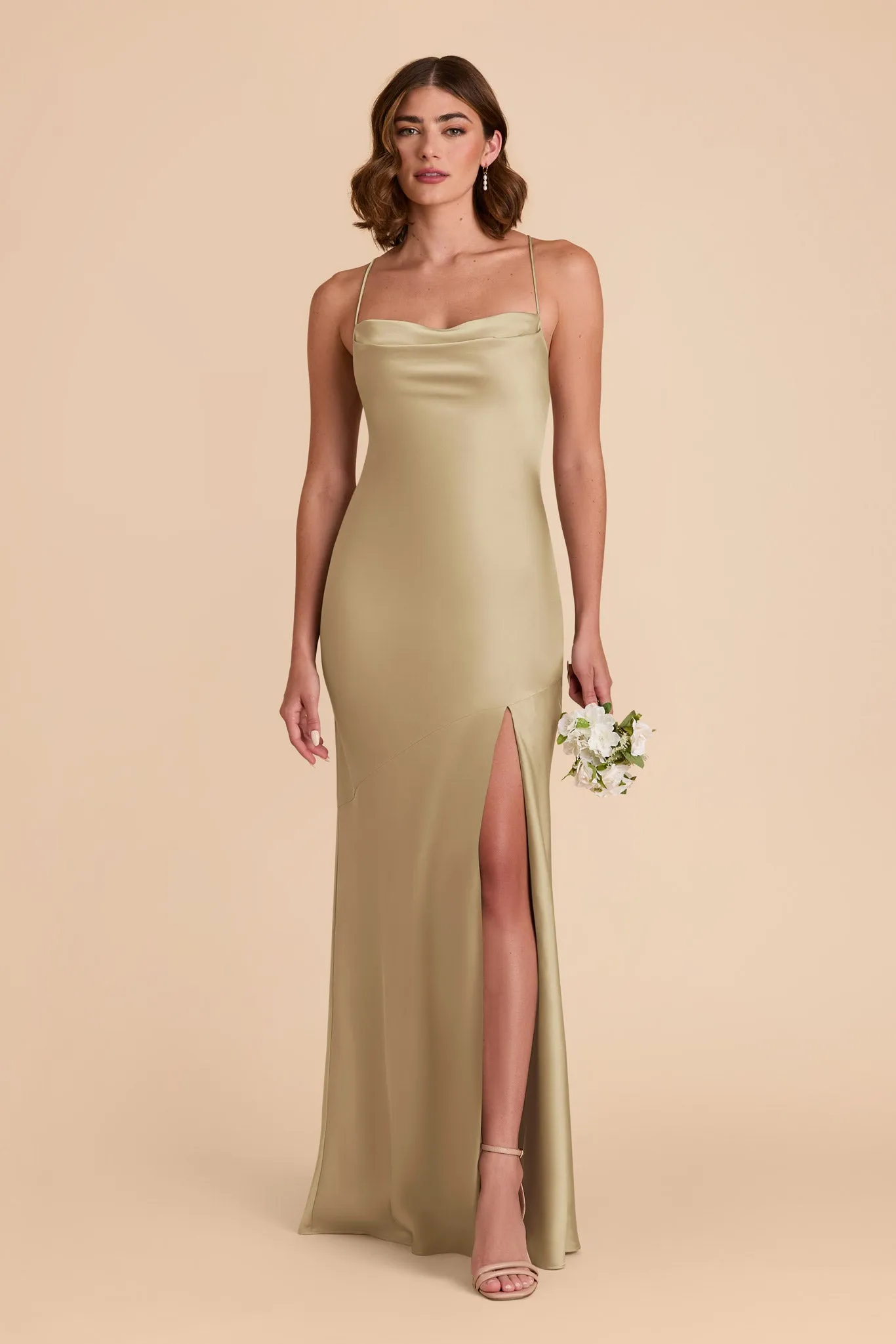 Olivia Matte Satin Dress - Moss Green sold by Birdy Grey