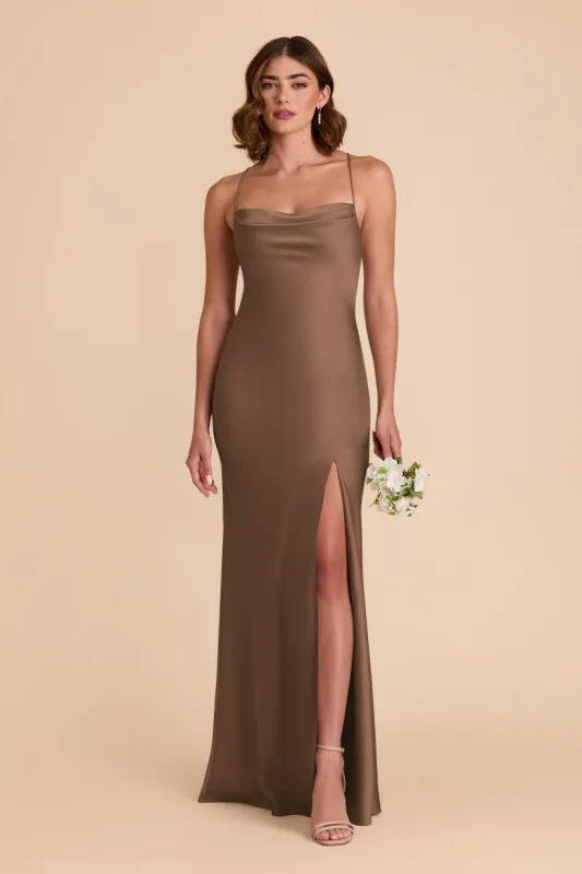 Olivia Matte Satin Dress - Mocha sold by Birdy Grey