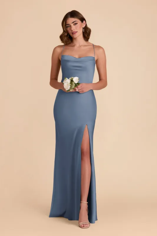 Olivia Matte Satin Dress - French Blue sold by Birdy Grey