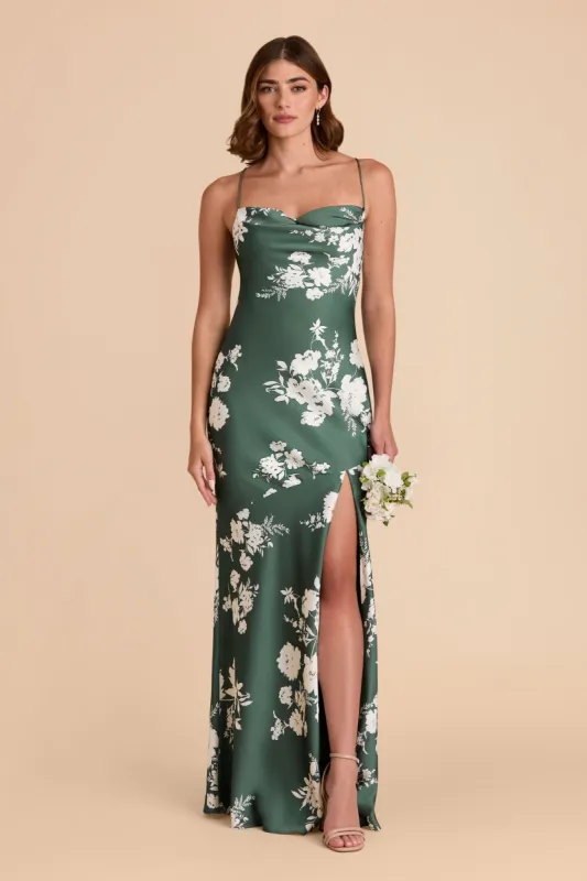 Olivia Matte Satin Dress - Eucalyptus Whimsical Blooms sold by Birdy Grey