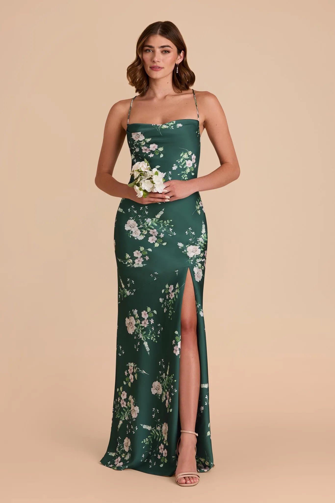 Olivia Matte Satin Dress - Emerald Garden Party sold by Birdy Grey product image thumbnail 3