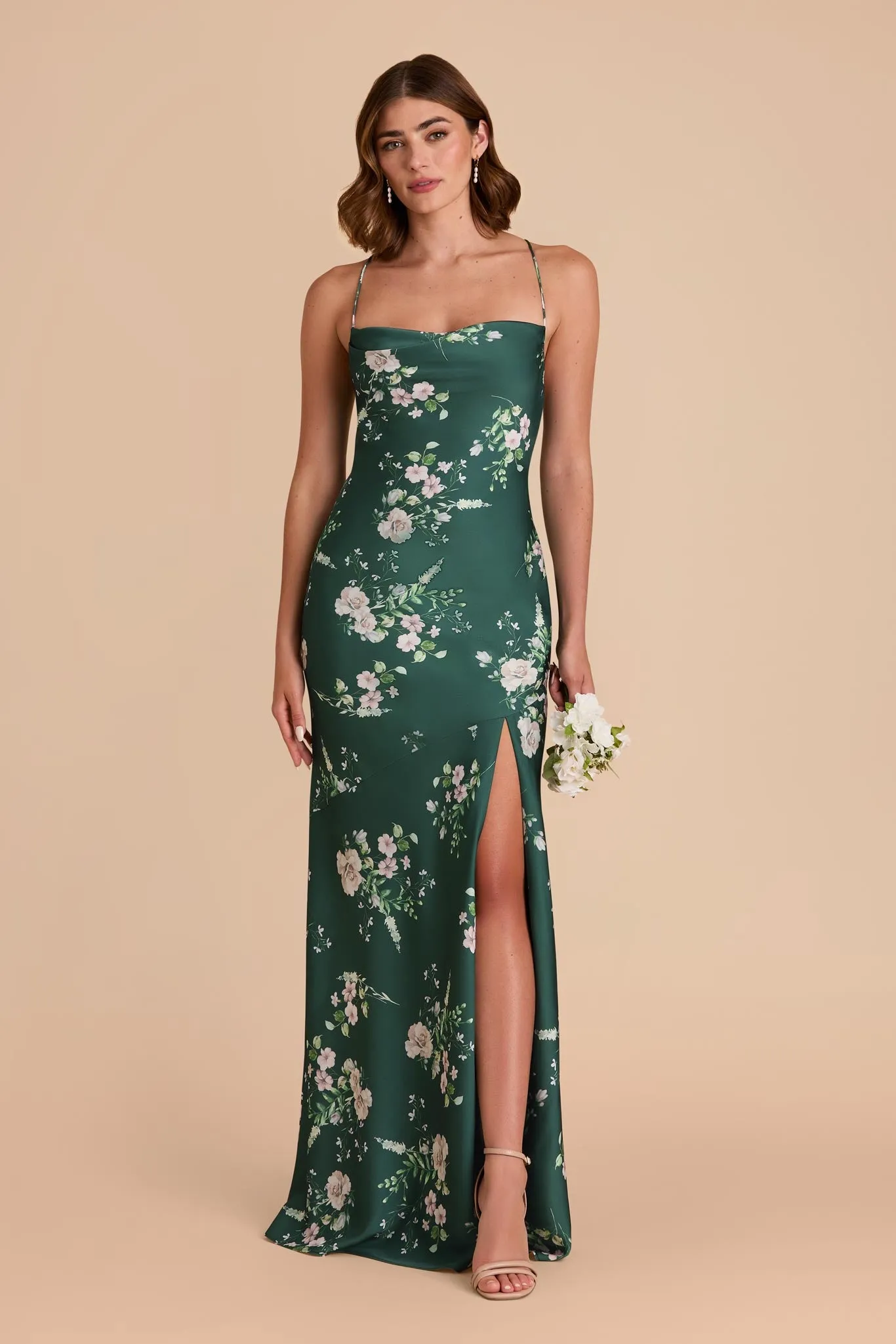 Olivia Matte Satin Dress - Emerald Garden Party sold by Birdy Grey
