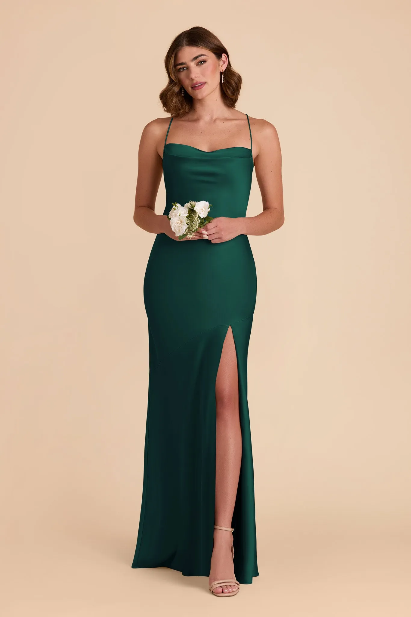 Olivia Matte Satin Dress - Emerald sold by Birdy Grey