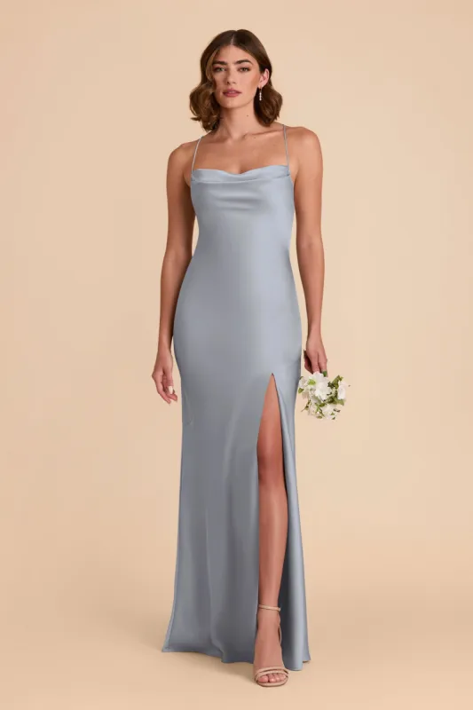 Olivia Matte Satin Dress - Dusty Blue sold by Birdy Grey