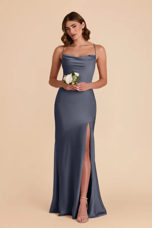 Olivia Matte Satin Dress - Dusk Blue sold by Birdy Grey
