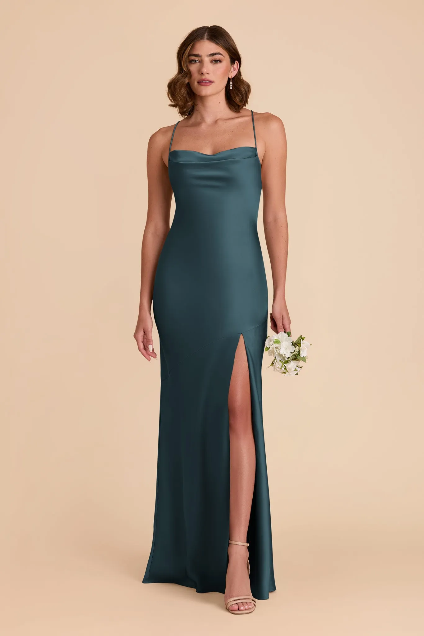 Olivia Matte Satin Dress - Dark Teal sold by Birdy Grey