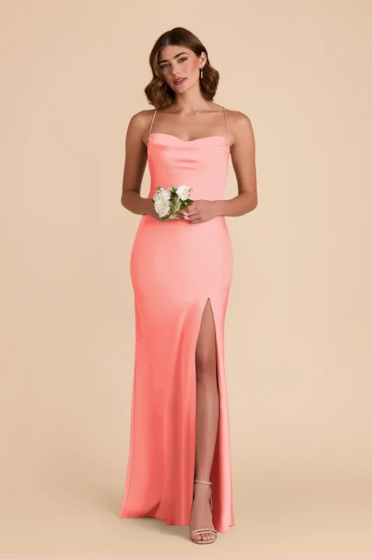 Olivia Matte Satin Dress - Coral Pink sold by Birdy Grey