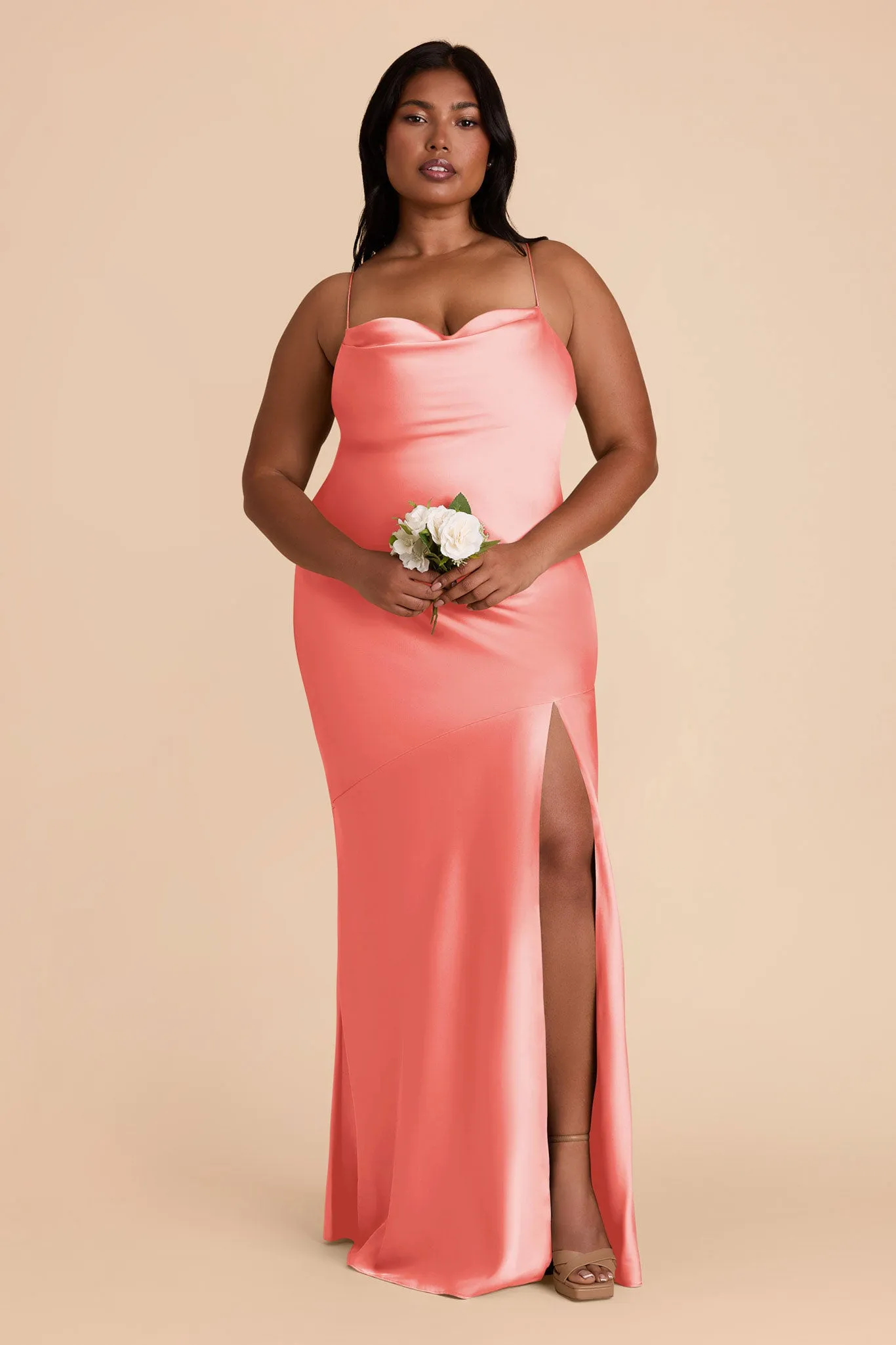 Olivia Matte Satin Dress - Coral Pink sold by Birdy Grey product image thumbnail 2