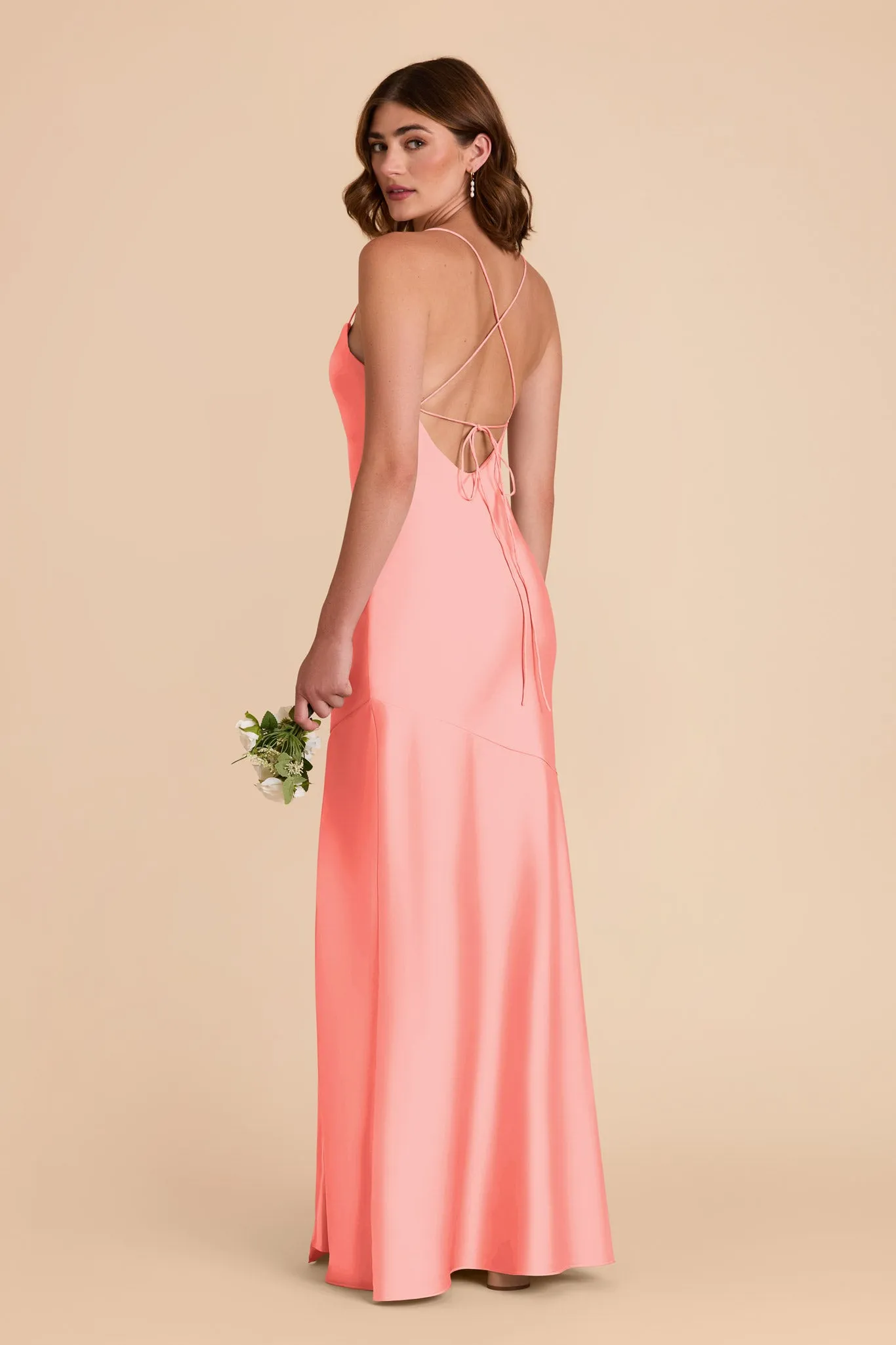 Olivia Matte Satin Dress - Coral Pink sold by Birdy Grey product image thumbnail 4