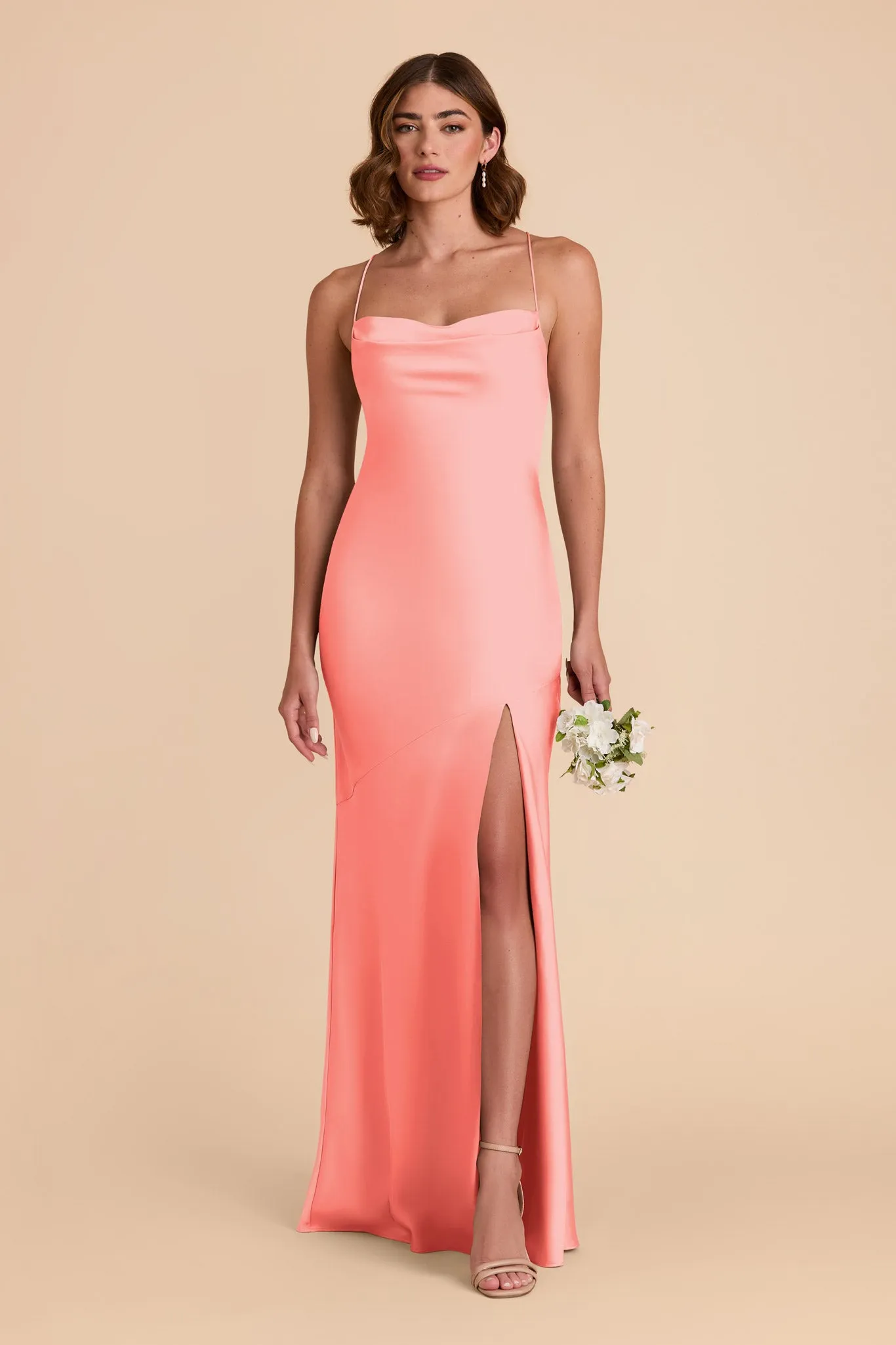 Olivia Matte Satin Dress - Coral Pink sold by Birdy Grey product image thumbnail 3