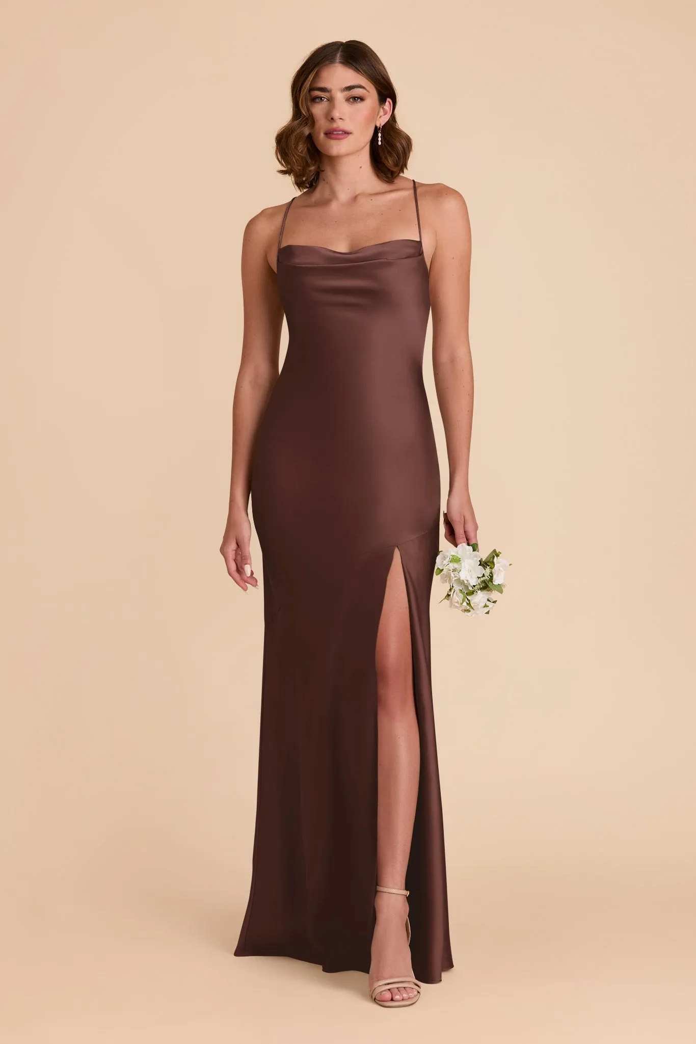 Olivia Matte Satin Dress - Chocolate Brown sold by Birdy Grey