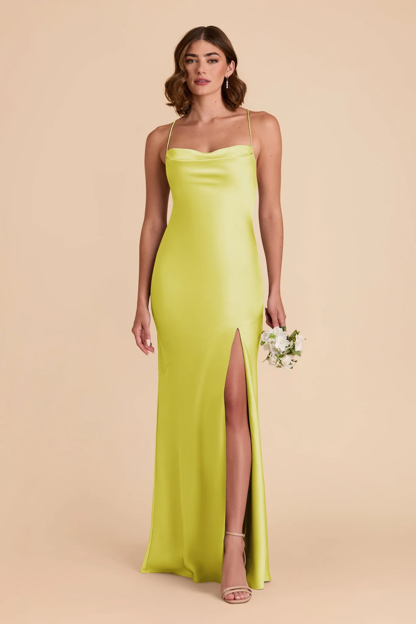 Olivia Matte Satin Dress - Chartreuse sold by Birdy Grey
