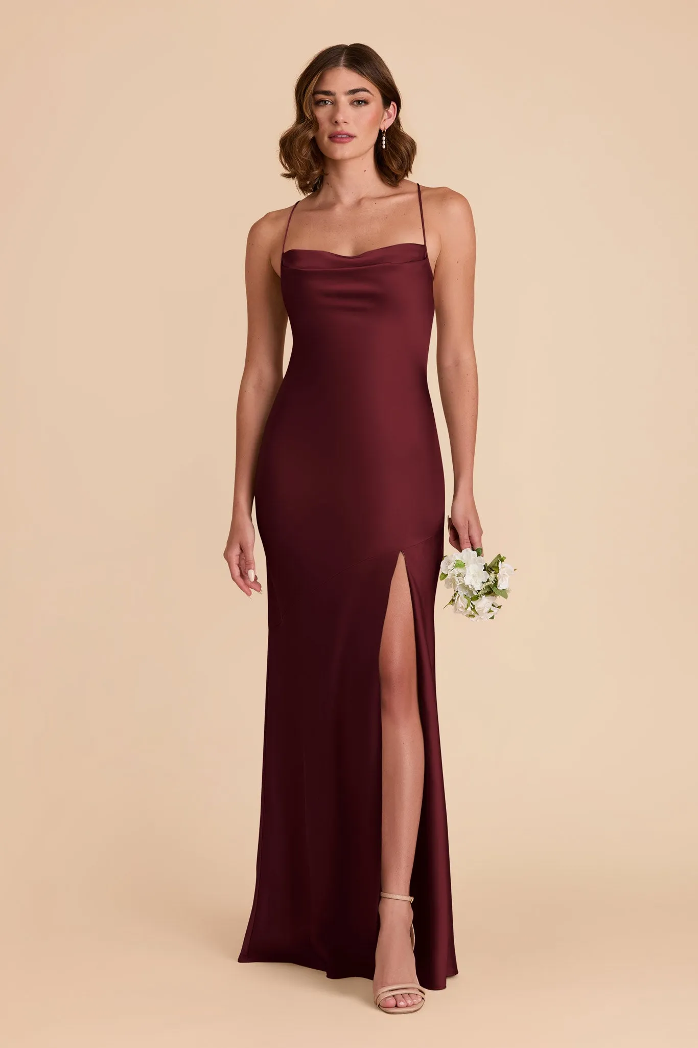 Olivia Matte Satin Dress - Cabernet sold by Birdy Grey