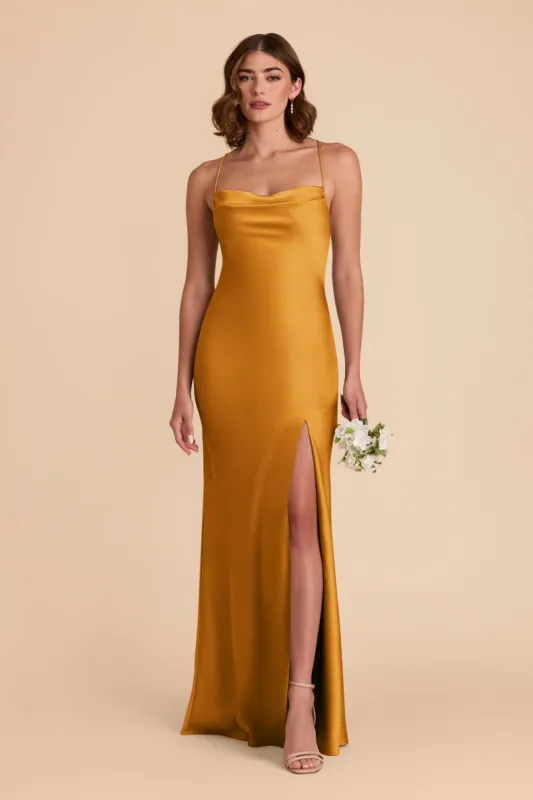 Olivia Matte Satin Dress - Butterscotch sold by Birdy Grey