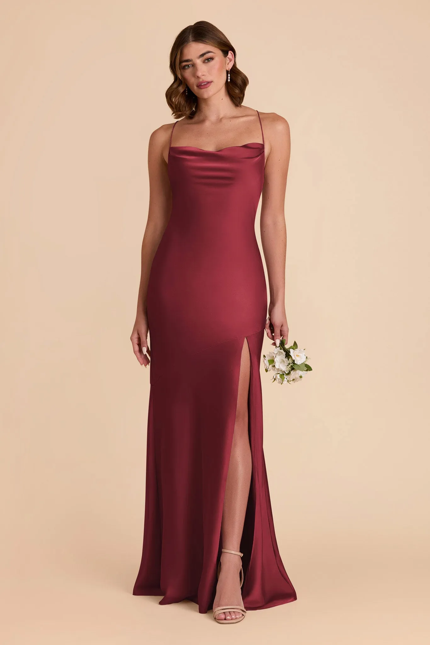Olivia Matte Satin Dress - Burgundy sold by Birdy Grey