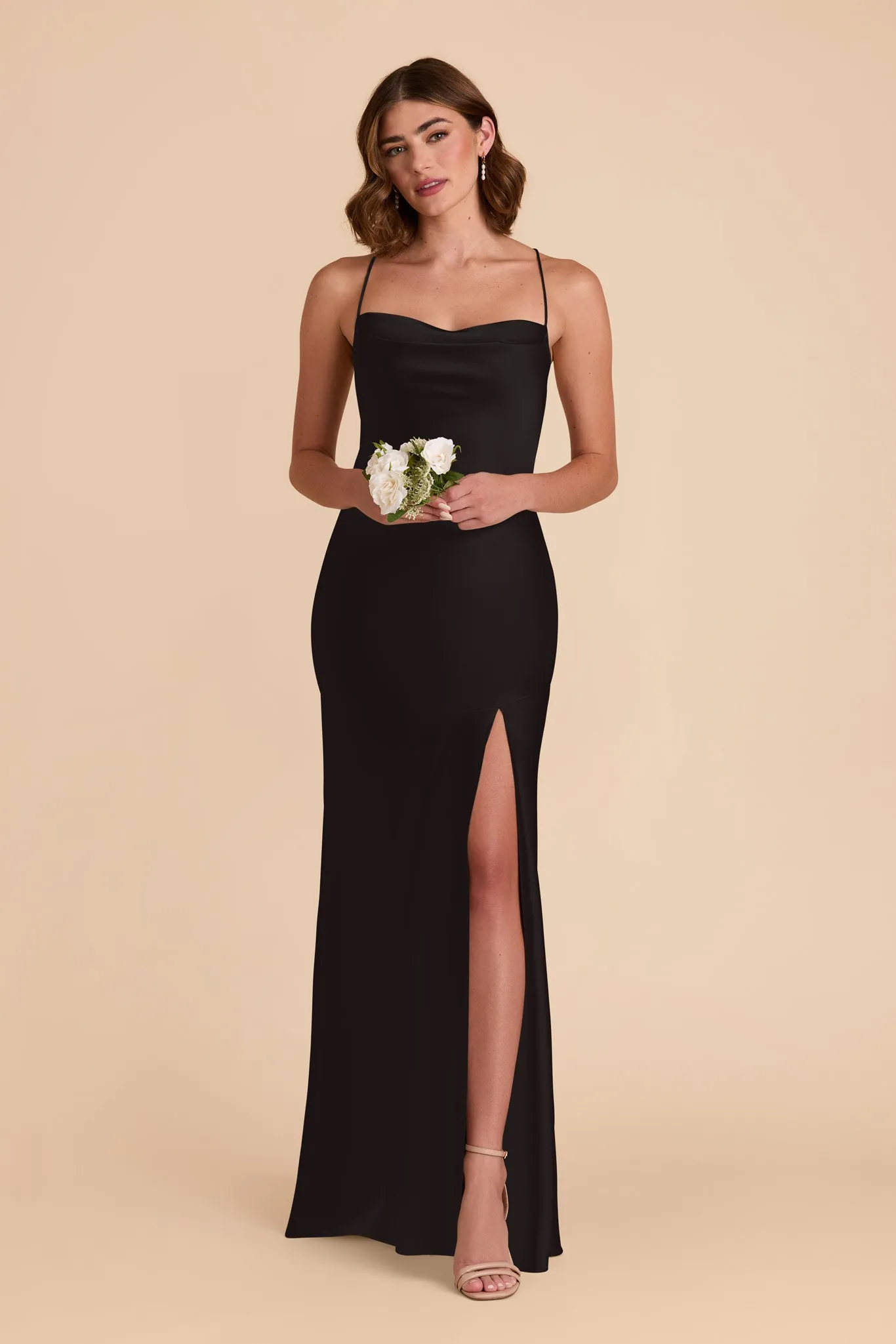 Olivia Matte Satin Dress - Black sold by Birdy Grey