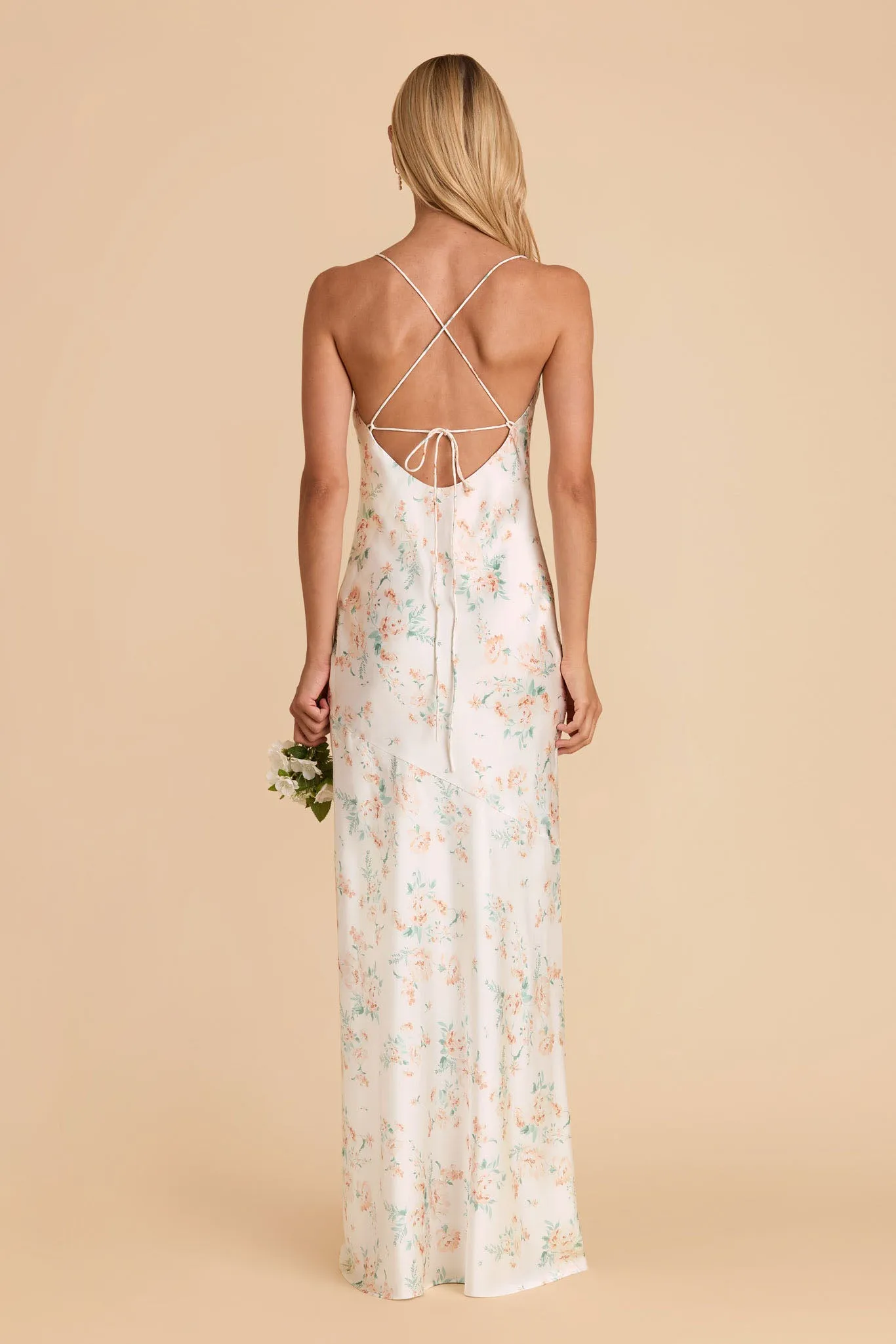 Olivia Matte Satin Dress - Apricot Whimsical Blooms sold by Birdy Grey product image thumbnail 5